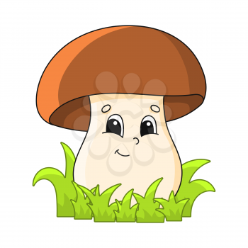 Cute mushroom. Cartoon character. Colorful vector illustration. Isolated on white background. Design element. Template for your design, books, stickers, cards.