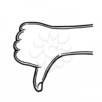 Hand gesture. Thumb dawn, dislike. Outline silhouette. Design element. Vector illustration isolated on white background. Template for books, stickers, posters, cards, clothes.