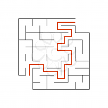 Black square maze with entrance and exit. An interesting game for children. Simple flat vector illustration isolated on white background. With a place for your drawings. With the answer