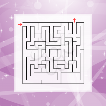 A square labyrinth. An interesting and useful game for children and adults. Simple flat vector illustration on a colorful abstract background