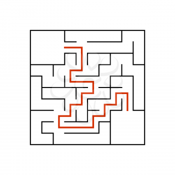 Black square maze with entrance and exit. An interesting game for children. Simple flat vector illustration isolated on white background. With a place for your drawings. With the answer