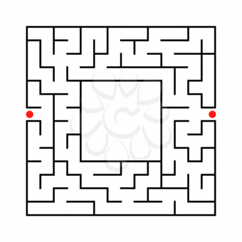 Black abstract square maze with a place for your image. An interesting and useful game for kids. A simple flat vector illustration isolated on a white background.