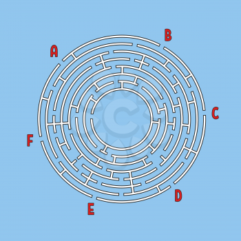 Abstract round maze. Game for kids. Children's puzzle. Many entrances, one exit. Labyrinth conundrum. Simple flat vector illustration isolated on color background. With place for your image.