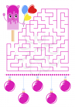 Abstract square maze. Kids worksheets. Game puzzle for children. Cute ice cream on a white background. One entrances, one exit. Labyrinth conundrum. Vector illustration.