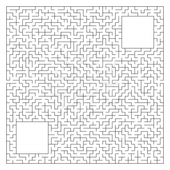 Abstract complex square maze with entrance and exit. An interesting game for children and adults. Vector illustration isolated on white background. With a place for your drawings