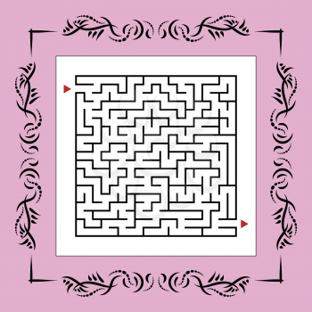 Abstract square maze in vintage frame. Game for kids. Puzzle for children. One entrances, one exit. Labyrinth conundrum. Flat vector illustration.