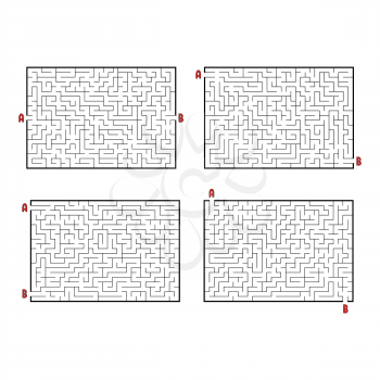 A set of rectangular mazes. Game for kids. Puzzle for children. Labyrinth conundrum. Flat vector illustration isolated on white background.