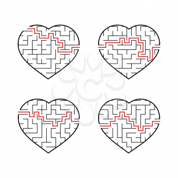 A set of labyrinths of hearts. Game for kids. Puzzle for children. Labyrinth conundrum. Flat vector illustration isolated on white background.
