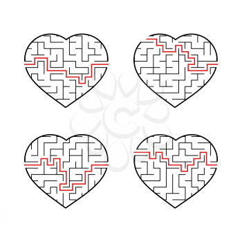 A set of labyrinths of hearts. Game for kids. Puzzle for children. Labyrinth conundrum. Flat vector illustration isolated on white background.