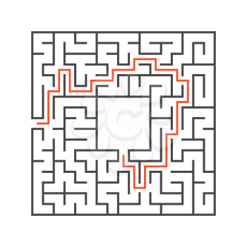 Abstract square maze. Game for kids. Puzzle for children. Labyrinth conundrum. Flat vector illustration. With answer. With place for your image. Find the right path