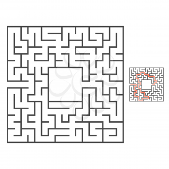Abstract square maze. Game for kids. Puzzle for children. Labyrinth conundrum. Flat vector illustration. With answer. With place for your image. Find the right path