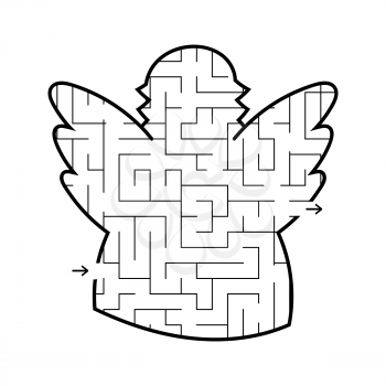 Labyrinth angel. Game for kids. Puzzle for children. Cartoon style. Maze conundrum. Black white vector illustration