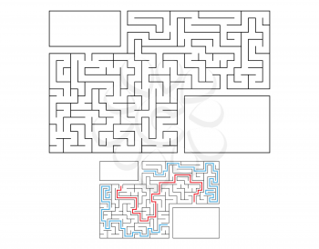 Abstract rectangular maze. Game for kids. Puzzle for children. Labyrinth conundrum. Flat vector illustration. With answer. With place for your image