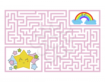 A rectangular labyrinth with a cute cartoon character. Find the right path. Game for kids. Puzzle for children. Cartoon style. Labyrinth conundrum. Color vector illustration