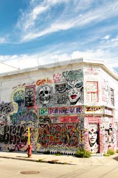 MONTREAL  CANADA - AUGUST 20:  House painted during Mural festival by Zilon, emblematic figure of montreal graffiti on august 20, 2014 in MONTREAL