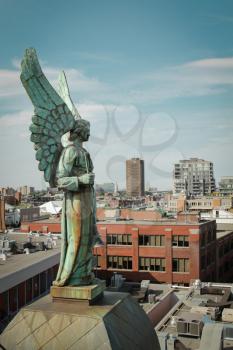 Angel monument and view of Montreal, Canada
