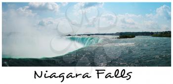 View of Niagara falls withe a white space with the inscription Niagara Falls on the bottom