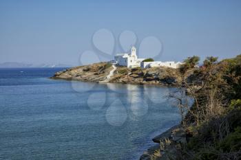 Beautiful view of the monastery of Chrissopigi  the protector of Sifnos in Greece