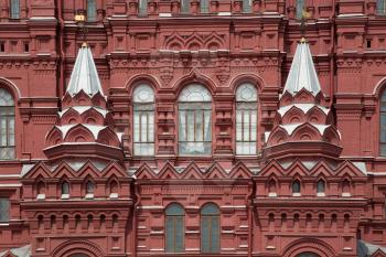 Close up of the State Historical Museum  is a museum of Russian history wedged between Red Square and Manege Square in Moscow, Russia