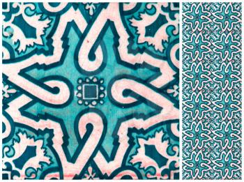 Photographs of traditional portuguese tiles with flowers in turquoise tone