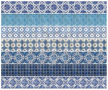 Collection of different blue patterns tiles as a background