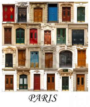 Collage of old and colorful doors from Paris, France.
