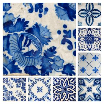 Set of different blue patterns tiles from Lisbon, Portugal