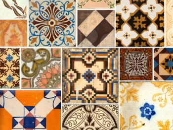 Collage of brown and orange tiles showing different models of different size