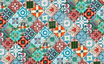 Photographe of traditional portuguese tiles in turquoise and orange