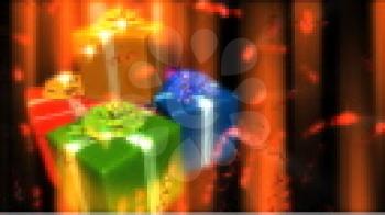 Royalty Free Video of Rotating Presents With Shimmering Lights
