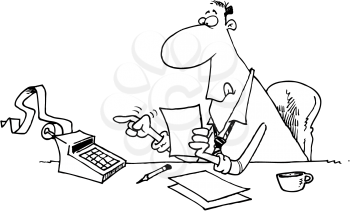 Royalty Free Clipart Image of a Man With an Adding Machine