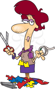 Royalty Free Clipart Image of a Woman Cutting Material