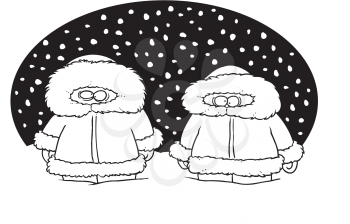Royalty Free Clipart Image of Two People Bundled Up in the Snow