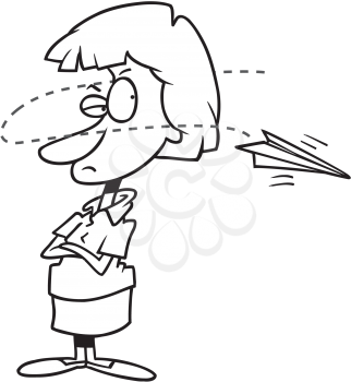 Royalty Free Clipart Image of a Woman of Watching a Paper Airplane