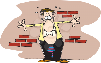 Royalty Free Clipart Image of a Man Against a Brick Wall