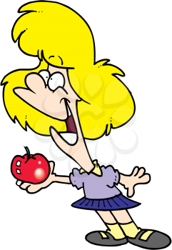 Royalty Free Clipart Image of a Girl With an Apple