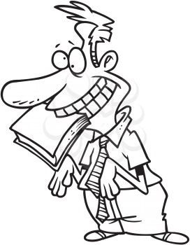 Royalty Free Clipart Image of a Man With a Book Between His Teeth