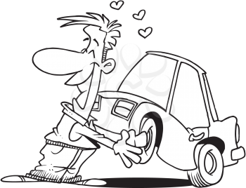 Royalty Free Clipart Image of a Man Who Loves His Car