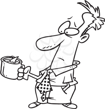 Royalty Free Clipart Image of a Man Holding a Cup of Bad Coffee