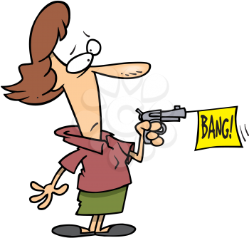 Royalty Free Clipart Image of a Woman With a Prank Gun