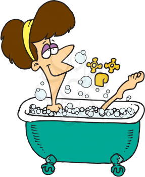 Royalty Free Clipart Image of a Woman Soaking in a Tub