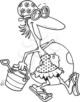 Royalty Free Clipart Image of a Woman Heading to the Beach