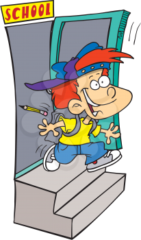 Royalty Free Clipart Image of a Child Leaving School