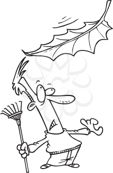 Royalty Free Clipart Image of a Big Leaf Falling on a Man