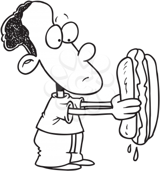 Royalty Free Clipart Image of a Boy With a Big Hotdog