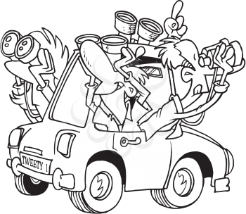 Royalty Free Clipart Image of People in a Car