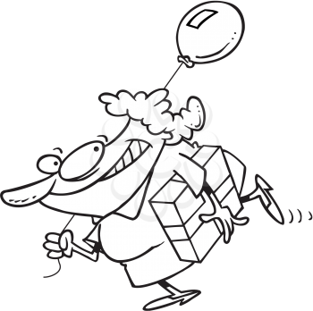 Royalty Free Clipart Image of a Woman With a Present and a Balloon
