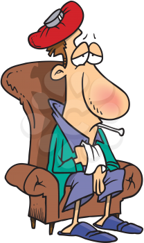 Royalty Free Clipart Image of an Ill Man Sitting in a Chair