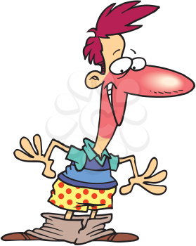Royalty Free Clipart Image of a Man Blushing Because His Pants Fell Down