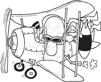 Royalty Free Clipart Image of a Pilot Dropping a Bomb